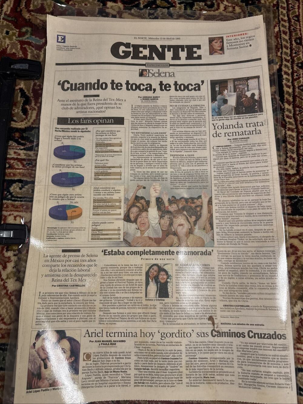 Vintage 1995 Selena Quintanilla Newspaper El Norte Gente Section